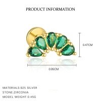 wholesale S925 Sterling Silver Wholesale Women's Earrings With Green Zircon, Irregular Design For Luxurious Style-E4782-Gold/Single 925 Silver