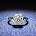 Sterling Silver Moissanite Ring, 1 Carat Heart Cutout Design for Women, Live Stream Collaboration-0-3