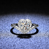 Sterling Silver Moissanite Ring, 1 Carat Heart Cutout Design for Women, Live Stream Collaboration-1 carat (eight hearts and eight arrows zircon)  17 yards