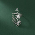 wholesale S925 Sterling Silver Peacock Wide Retro Vintage Ethnic Hollow-Out Small Phoenix Openable Ring R00321-0-3