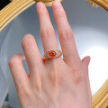 wholesale S925 Silver Gold-Plated, Stunning Jewelry Live New Arrival 6*8 Sunset Orange Ice-Cut High-Carbon Diamond Ring for Women, Plump Design-0-3