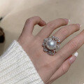 wholesale S925 Silver New Pearl Ring by Zhuozhifan Jewelry, 14mm Shell Pearl Ring for Women, Elegant and Goddess-like Style-0-2