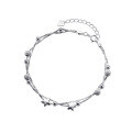 wholesale S925 Sterling Silver Star Bracelet for Women, Double-Layer Frosted Bead Minimalist Star-Shaped Niche Design Hand Accessory S5259-0-4