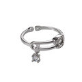 wholesale S925 Sterling Silver Diamond-Inlaid Paper Clip Ring, Niche Ins Style Adjustable Finger Jewelry R01321-0-4