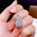 S925 Sterling Silver Moissanite 3ct Round Four-Prong Gourd Pendant Necklace-0-4