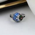wholesale S925 Sterling Silver Colored Resin Antique Koi Fish Ring Ethnic Style "Year After Year Surplus" Small Fish Lotus Flower Seed Pod-0-2