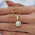 14K Gold Plated 925 Sterling Silver Square Moissanite Pendant Necklace for Women-0-2