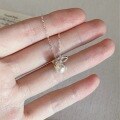 wholesale S925 Sterling Silver Sweet Little Fairy Bow Pearl Shell Pearl Necklace, Small and Minimalist Ins Fresh Style Collarbone Chain-0-1