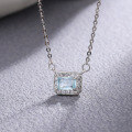 wholesale S925 Sterling Silver Square Zirconia Collarbone Necklace, Minimalist and Luxurious Style, Summer Fashion Trend for Women-0-2