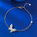 wholesale S925 Sterling Silver Vintage Plant-inspired Brushed Dreamy Butterfly Adjustable High-end Fashion Bracelet-0-0