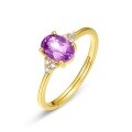 wholesale 925 Silver Gold-Plated Geometric Amethyst Ring, Minimalist Korean and Japanese Style, Niche Luxury, Ins-Fashion Jewelry Wholesale-0-4