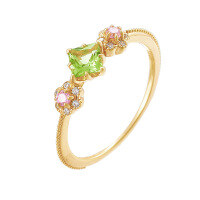 wholesale S925 Sterling Silver Gold-Plated Floral Light Luxury Ring, Korean Style Fresh Peridot Ring for Women, Direct Factory Supply-Princess Cut Peridot Women's Ring US Size 5