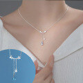 wholesale S925 Silver Blue Waterdrop Pendant Polished Butterfly Necklace Korean Version Fresh and Sweet Choker D8801-0-0