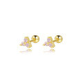 wholesale S925 Sterling Silver Cross-border Triangle Colorful Zircon Earrings, Geometric Lucky Clover Stackable Mini Earrings-0-9