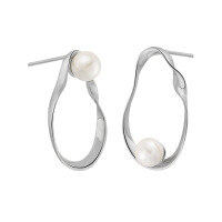 wholesale S925 Sterling Silver Korean Version Minimalist and Elegant Hollow Oval Pearl Inlaid Earrings for Women-White gold [with silicone earplugs] &gt; 925 silver