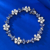 wholesale 925 Silver Luxury Full Diamond Flower Bracelet, Mu Jing Jewelry New Exquisite Diamond-Encrusted Floral Design, Niche European and American Style-B101 Tanzanite Bracelet 18cm