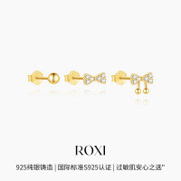 wholesale S925 Sterling Silver Minimalist Round Ball Bow Knot Crystal Earrings Set, Korean Style Small Batch Design-3-piece set - gold 925 silver