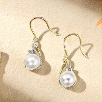 S925 Silver Freshwater Pearl Spoon Design French Luxury Ear Hooks, Simple and Elegant.-French-style luxury earrings [K gold]  925 silver