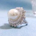 wholesale S925 Silver New Style Pearl Inlaid Ring 14mm Elegant Textured Women's Silver Ring-0-2