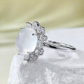 wholesale S925 Sterling Silver French Light Luxury Sunflower Water Jade 8*10 Ring, New Chinese Style Cabochon Ring-0-1