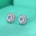 wholesale S925 Sterling Silver Cross-Border Micro-Paved Moissanite Stud Earrings for Women, Round Four-Prong Setting, 1 Carat, Delicate and Small Hollow Design-0-2