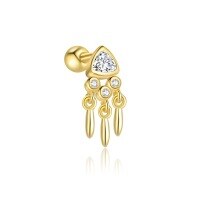 wholesale S925 Sterling Silver Triangular Zircon-cut Zirconia Tassel Chain Earrings For Women, Geometric And Versatile-E4391-Gold/Single 925 Silver