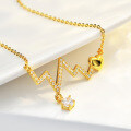 14K Gold-Plated 925 Sterling Silver Pendant Necklace with 1ct Moissanite Wave ECG Heart Design-0-2