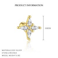 wholesale S925 Sterling Silver French-style Cross-border Zircon Star Moon Bow Earrings-E4674-Gold/Pair 925 Silver