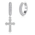 wholesale 925 Silver Plated with 18K Gold Cross Earrings, Hip HopAB Style Cross Ear Pendants with Moissanite-0-4