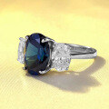 wholesale S925 Silver New Oval 8*11mm Sapphire Ring for Women, Fashionable and Versatile European Style-0-1