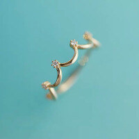 wholesale S925 Sterling Silver Elegant Floral Vine Crown Ring, Niche Design, Fashionable and Versatile Commemorative Open-Ended Tail Ring-Copper with gold plating Adjustable opening