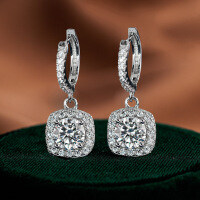 S925 Silver Moissanite Earrings, Luxury Square Studs, Wholesale Factory Direct-1 carat (empty setting)