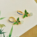 wholesale 925 Silver Cold Enamel Butterfly Hetian Jade Earrings with Certificate, Palace Retro Style Hanfu Cheongsam Ear Accessories-0-5