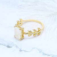 wholesale 14K Gold Plated S925 Silver Japanese Light Luxury Leaf-Shaped Moonstone Ring for Women by Dunli Jewelry-Japanese Leaf Blue Moonlight Ring (Hong Kong)  No. 15