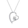 wholesale S925 Sterling Silver Cross-Border Hot-Selling Heart Necklace for Women, European and American Fashion Minimalist Diamond-Inlaid Gift Moissanite Heart Pendant-0-4