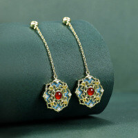 wholesale 925 Sterling Silver Jewelry Valentine's Day Earrings, Exquisite Original Design with Dunhuang Caisson Pattern Vintage Earrings-Sterling Silver Turquoise Earrings>925 Silver