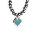 wholesale S925 Sterling Silver Blue Enamel Heart Bead Bracelet, Fashion Classic Versatile Silver Bead Chain Best Friend Bracelet-0-4