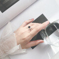 wholesale S925 silver ring women's straight bar 3D rectangular black round open J3818-0-3