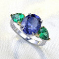 wholesale S925 Sterling Silver New 8*10mm Tanzanite Ring with Color-Blocking Pear-Shaped Nano Green Stone Style-0-2