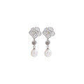 wholesale 925 Sterling Silver Pearl Earrings, Luxe Sophisticated Camellia Floral Studs, Unique Elegant Long Drop Dangle Earrings-0-4