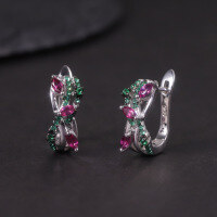 wholesale S925 Silver new design-inspired natural topaz earrings with cluster-set garnet, peridot, and amethyst gemstones-Natural Rose Pomegranate Earrings