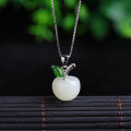wholesale 925 Sterling Silver Matched Certificate Natural Hetian Jade Apple Pendant Necklace, a Fashionable and Elegant Gift-0-6