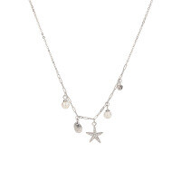 wholesale 925 Sterling Silver Shell Starfish Necklace for Women, Ins, Fresh and Sweet, Diamond-Accented Pearl Elegant Collarbone Chain-Starfish bead necklace all body 925 silver 925 silver