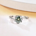 wholesale S925 Sterling Silver Green Moissanite 1 Carat Twist Shank Six-Prong Ring with GRA Certificate-0-3