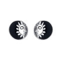 wholesale S925 Sterling Silver Black Enamel Star and Sun Design Stud Earrings, Personalized Fashion Sweet and Cool Style Versatile Ear Accessories-0-4