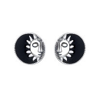 wholesale S925 Sterling Silver Black Enamel Star and Sun Design Stud Earrings, Personalized Fashion Sweet and Cool Style Versatile Ear Accessories-093FR/sun about 2.3g/pair 925 silver