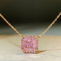 wholesale 925 Sterling Silver Plated with 18K Champagne Gold and High-Carbon Diamond Ice Flower Cut Radiant Cut Necklace Pendant for Women-Pink Diamond Necklace-XL086 925 Silver