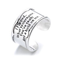 wholesale S925 Sterling Silver Wide Tube Shape English Letters Open Ring Hip Hop Punk Disco Index Finger Ring-481J/approx. 5.3g Adjustable opening