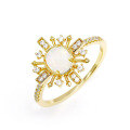 wholesale S925 Sterling Silver Opal and White Zircon Sunflower Ring for Women, Luxe Japanese-style High-end Sunburst Jewelry-0-0