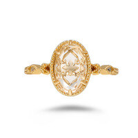 wholesale S925 silver gold-plated luxurious floral women's ring in natural white crystal from Dunli Japanese Series Winter New Collection-Winter Sunshine White Crystal Ring  No. 8 (Mido)